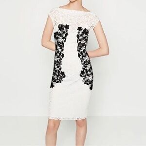 Zara Black Ivory Lace Crochet Pencil Dress Bodycon Size XS